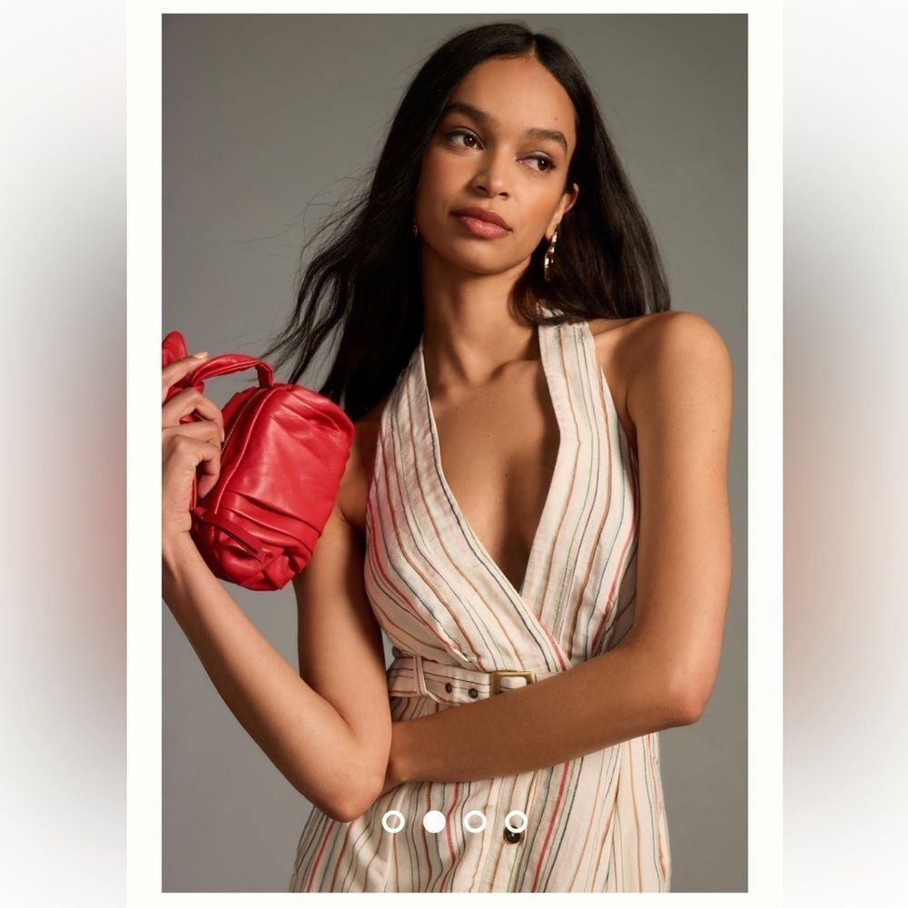Anthropologie Mini Top-Knot Pleated Handbag Red